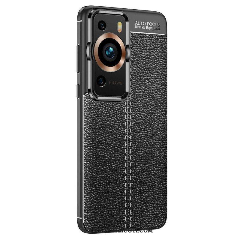 Case Huawei P60 Pro Kaksilinjainen Litsi-nahkaefekti