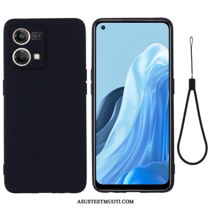 Case Oppo Reno 7 Nestemäinen Silikoni Kaulanauhalla