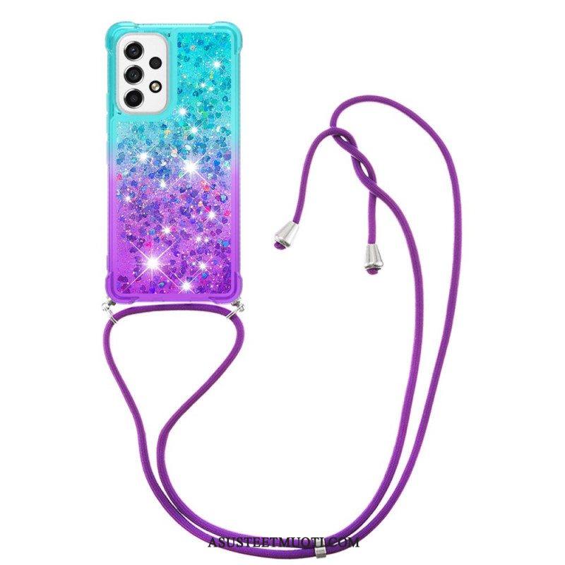 Case Samsung Galaxy A53 5G Kiristysnyörillä Glitter Silikoni Johto