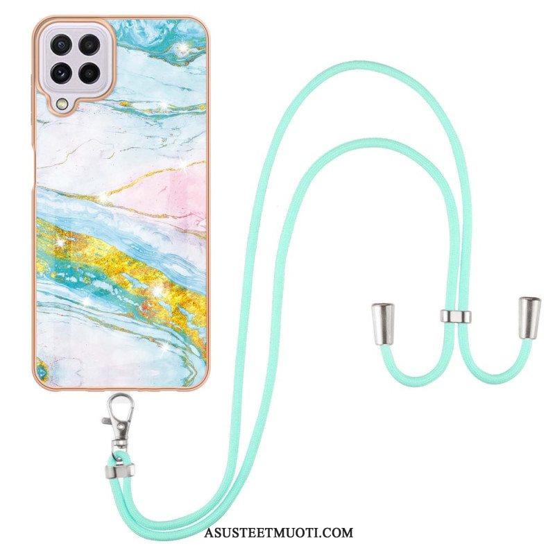 Case Samsung Galaxy M32 Kiristysnyörillä Johdon Marmorisuunnittelu