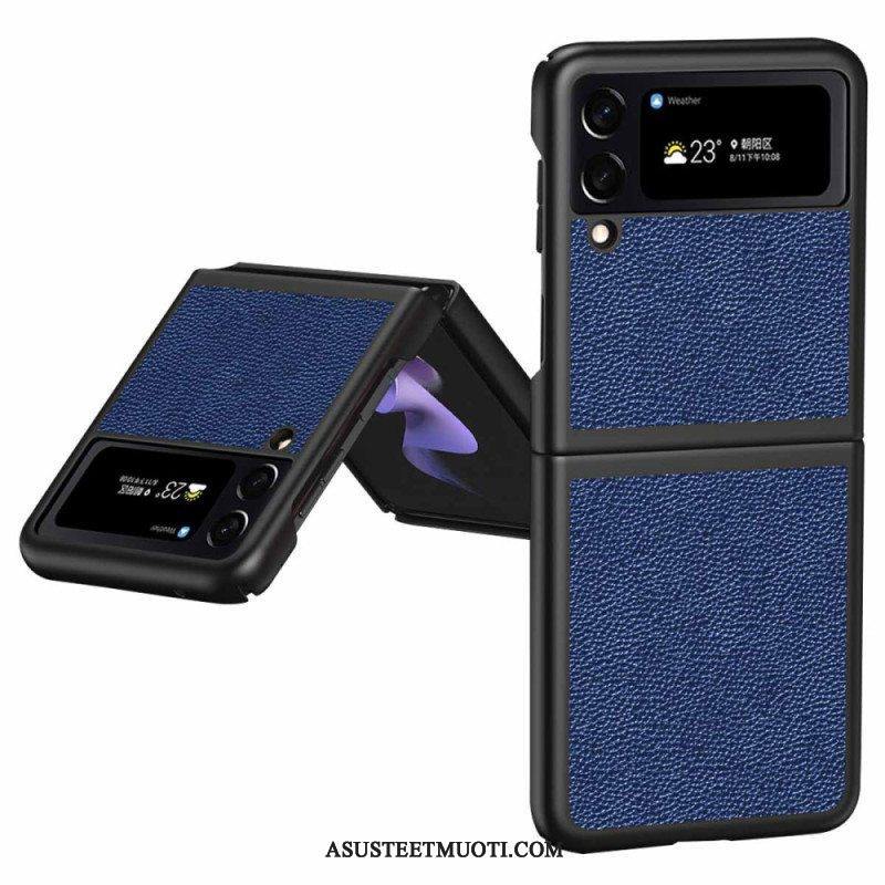 Case Samsung Galaxy Z Flip 4 Kotelot Flip Aito Litchi Värillinen Nahka