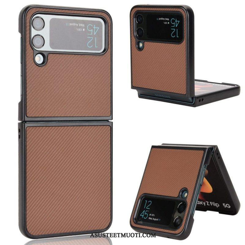 Case Samsung Galaxy Z Flip 4 Kotelot Flip Nahkavaikutteinen Hiilikuiturakenne