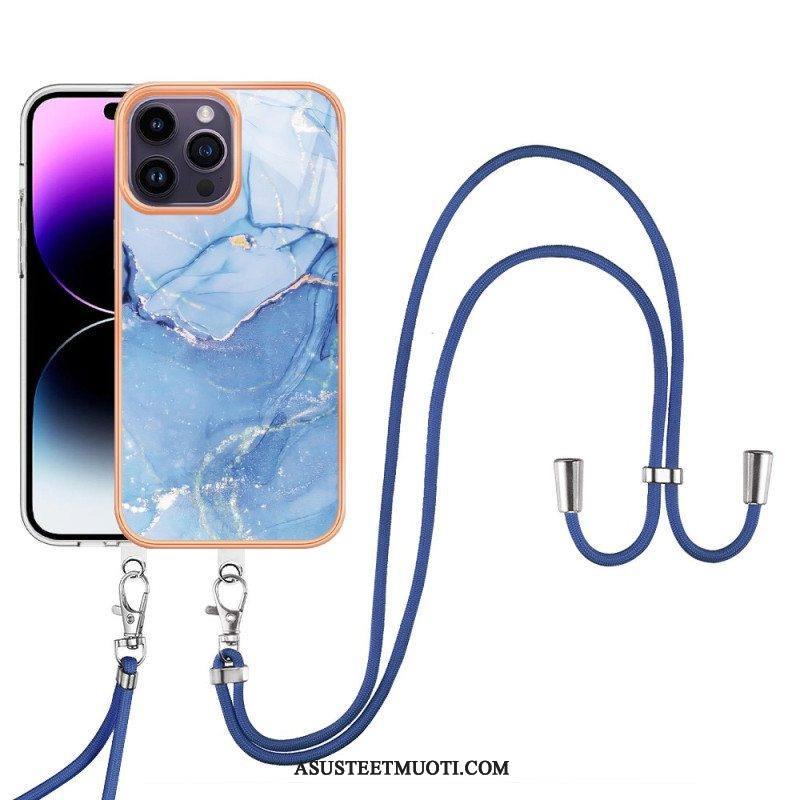 Case iPhone 15 Pro Max Kiristysnyörillä Marmoroitu Johto