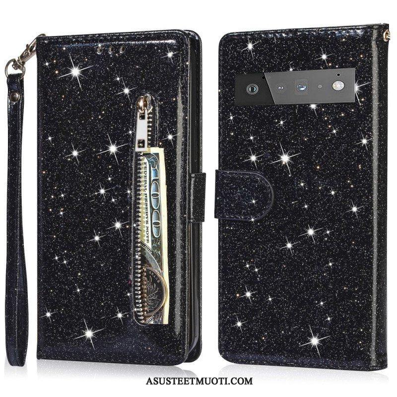 Flip Case Google Pixel 6 Glitter Kolikkopussi