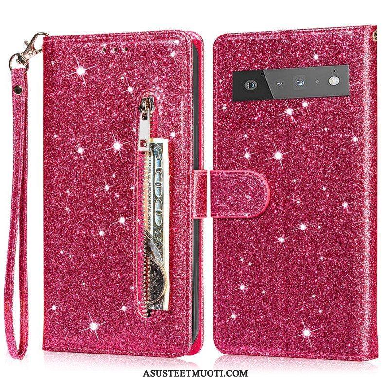 Flip Case Google Pixel 6 Glitter Kolikkopussi