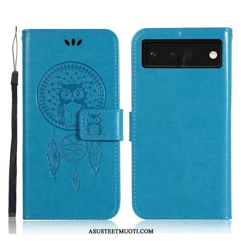 Flip Case Google Pixel 6 Pro Nahkaefekti Dreamcatcher Owl