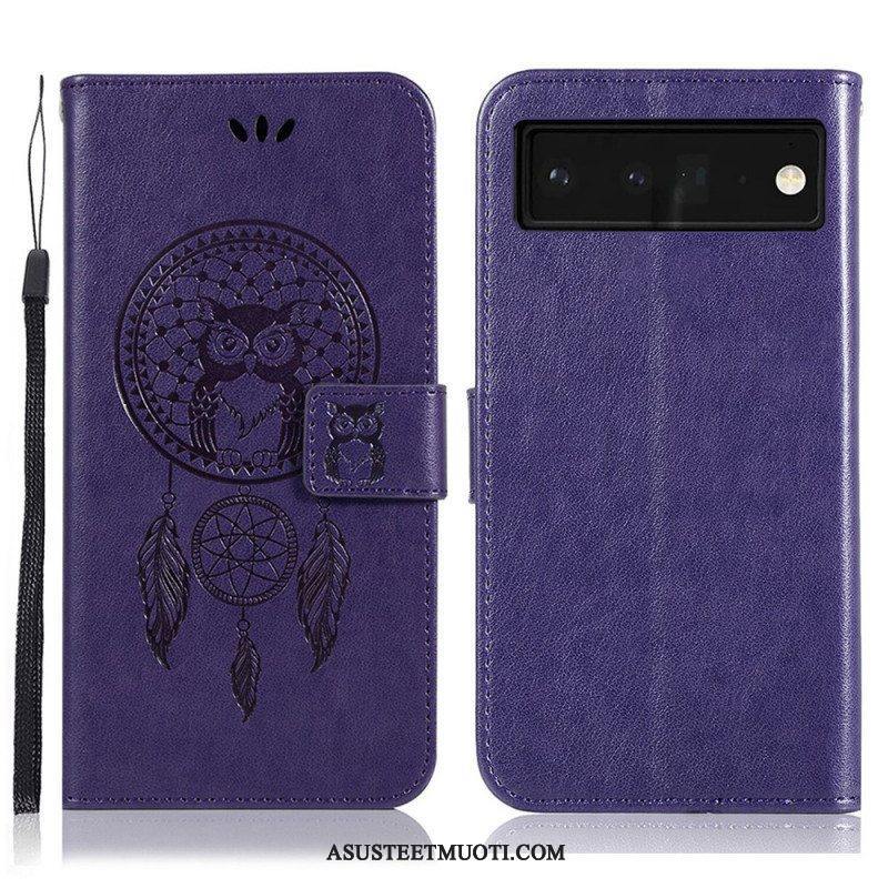 Flip Case Google Pixel 6 Pro Nahkaefekti Dreamcatcher Owl