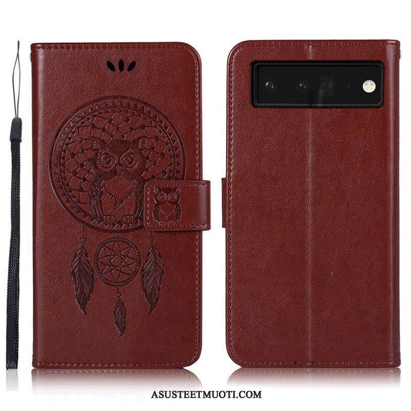 Flip Case Google Pixel 6 Pro Nahkaefekti Dreamcatcher Owl