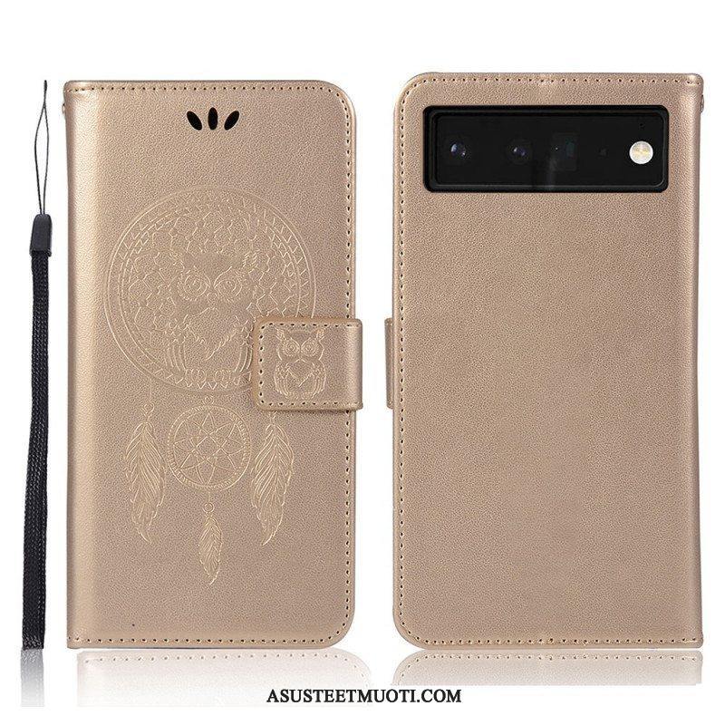 Flip Case Google Pixel 6 Pro Nahkaefekti Dreamcatcher Owl