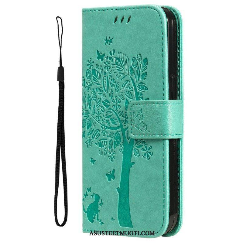 Flip Case Google Pixel 7 Pro Suojaketju Kuori Tree Ja Strappy Cat