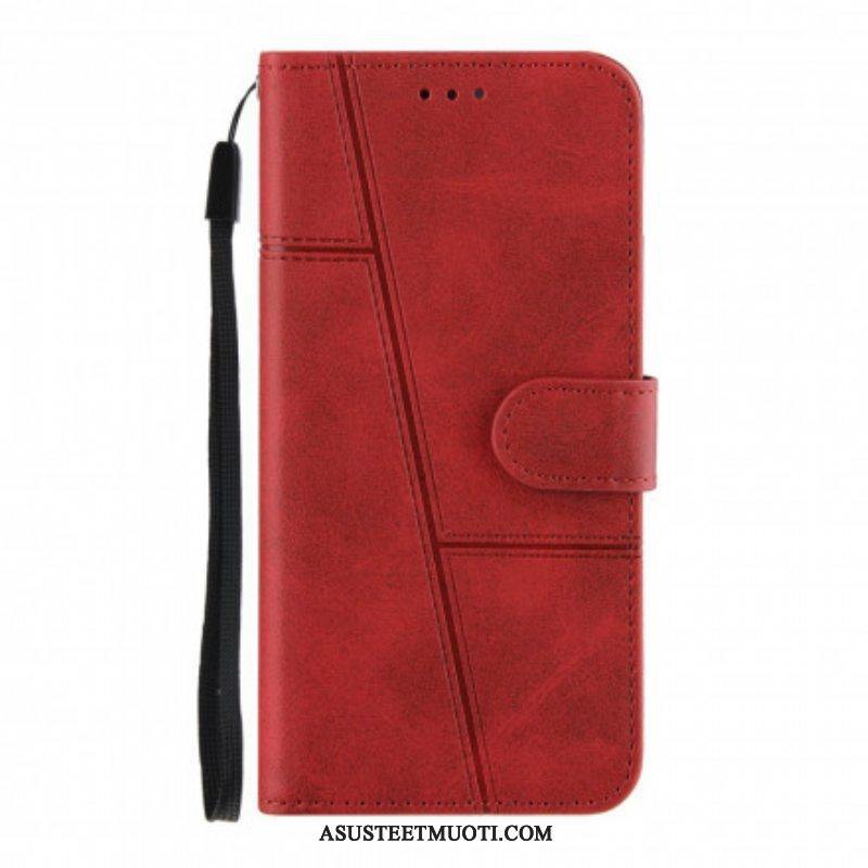 Flip Case Oppo A94 5G Suojaketju Kuori Strappy Geo Leather Effect