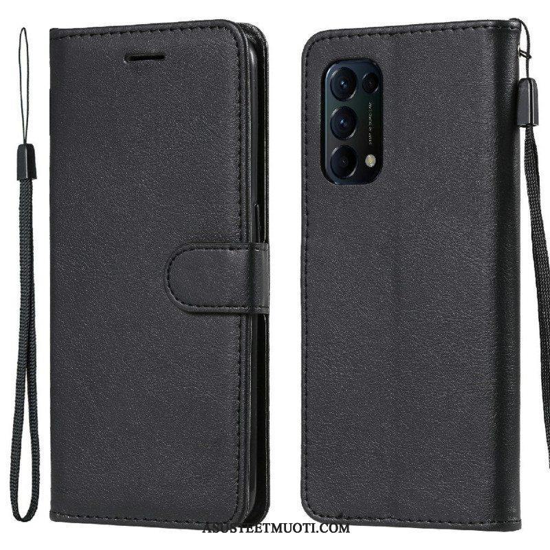 Flip Case Oppo Find X3 Lite Suojaketju Kuori Strappy Leather Effect