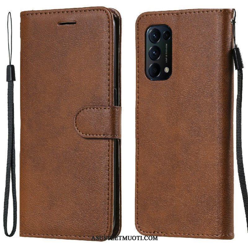 Flip Case Oppo Find X3 Lite Suojaketju Kuori Strappy Leather Effect