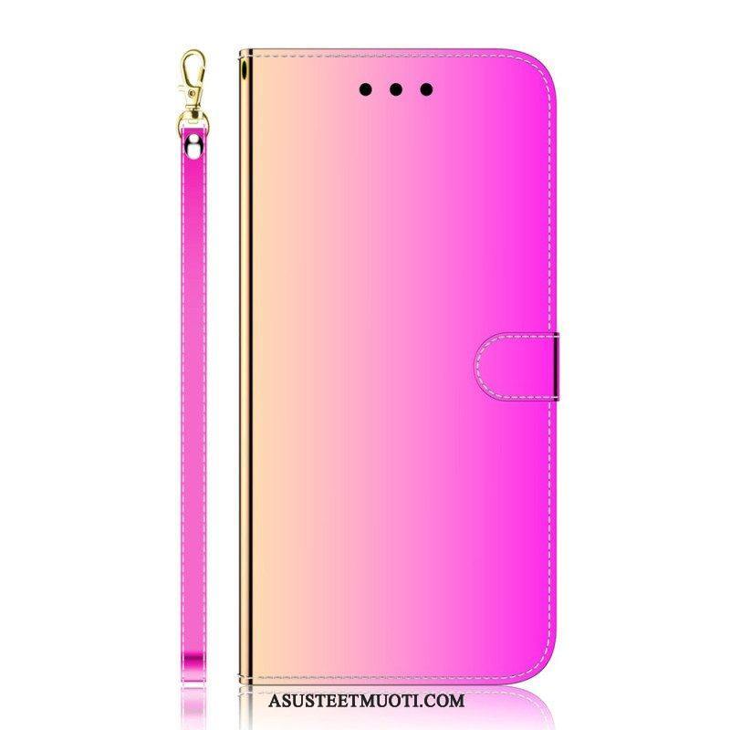 Flip Case Oppo Reno 8 Lite Keinopeilinahka Hihnalla