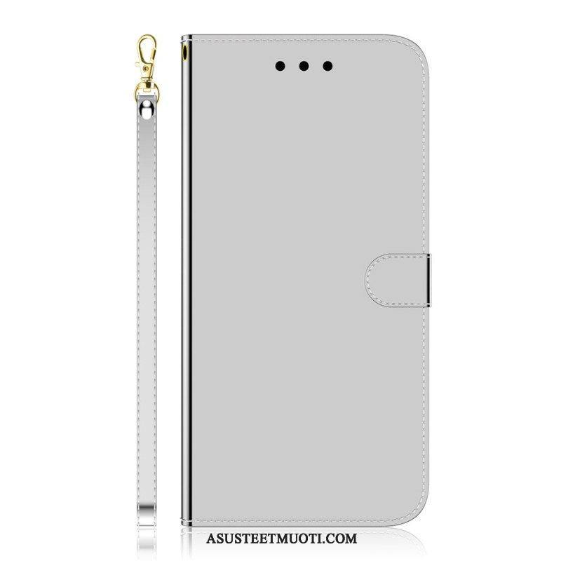 Flip Case Oppo Reno 8 Lite Keinopeilinahka Hihnalla