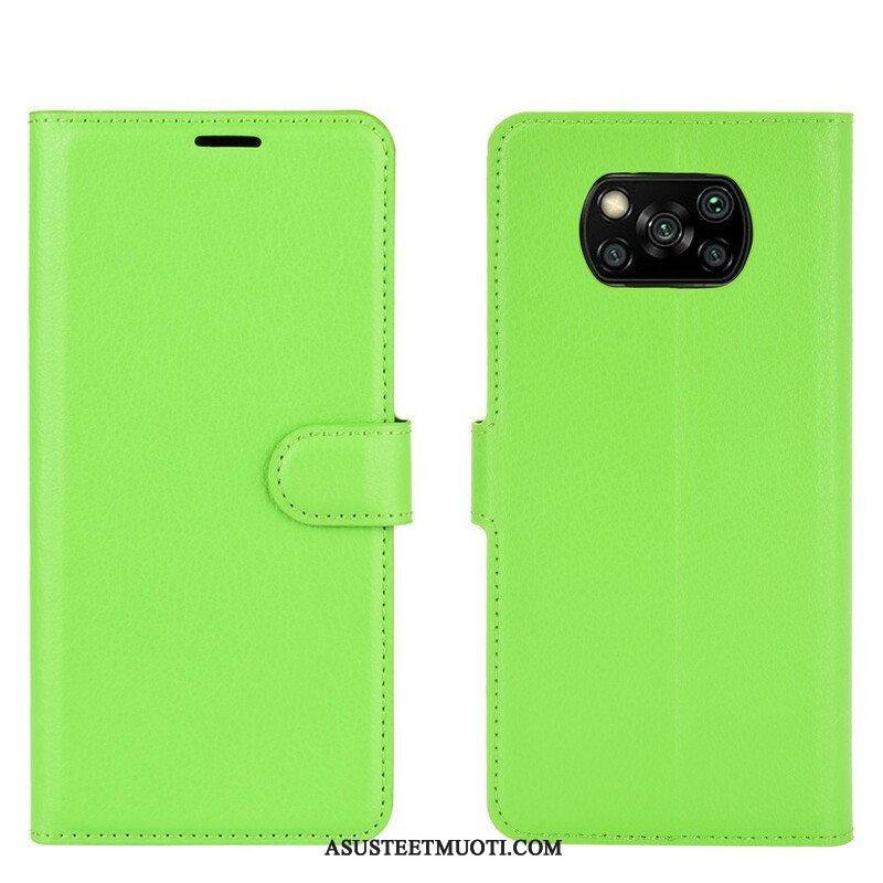 Flip Case Poco X3 / X3 Pro / X3 NFC Klassinen Keinonahka