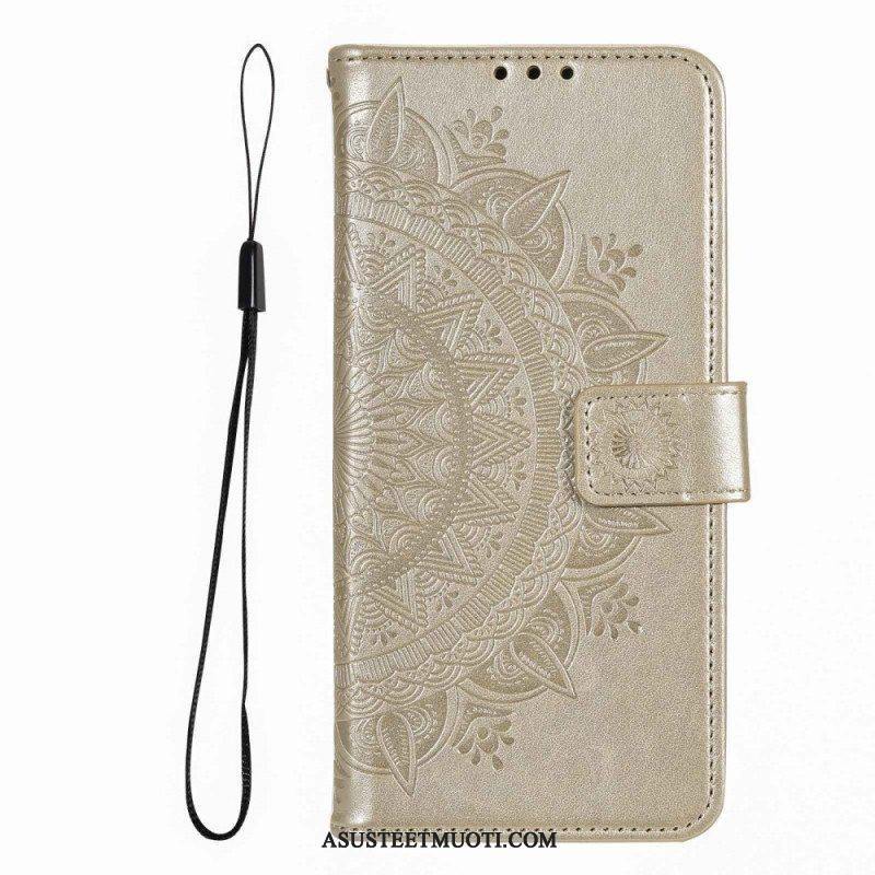 Flip Case Poco X5 Pro 5G Mandala-aurinko Kaulanauhalla