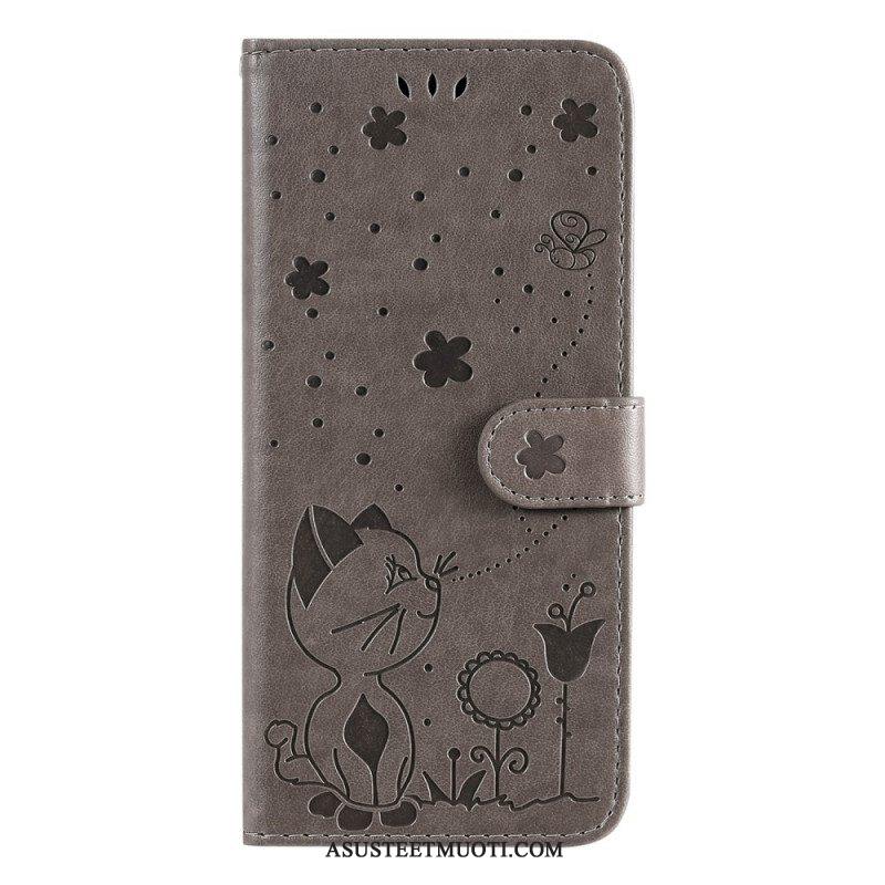 Flip Case Samsung Galaxy A53 5G Suojaketju Kuori Strappy Kissa Ja Mehiläiset