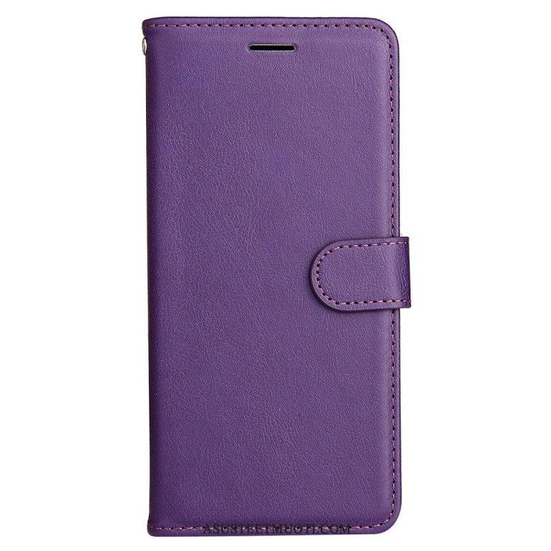 Flip Case Samsung Galaxy A53 5G Suojaketju Kuori Strappy Plain Leather Style