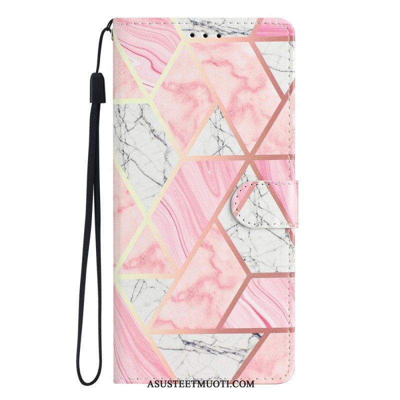 Flip Case Samsung Galaxy A54 5G Suojaketju Kuori Marmoroitu Hihna