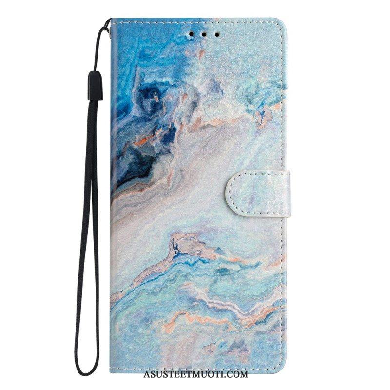 Flip Case Samsung Galaxy A54 5G Suojaketju Kuori Marmoroitu Hihna