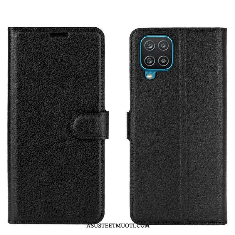 Flip Case Samsung Galaxy M12 / A12 Klassinen Litsi Tekonahka