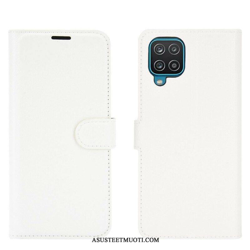 Flip Case Samsung Galaxy M12 / A12 Klassinen Litsi Tekonahka