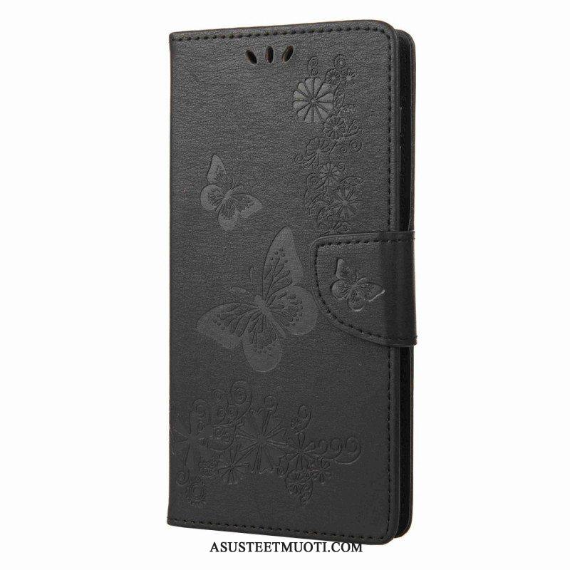 Flip Case Samsung Galaxy M53 5G Suojaketju Kuori Strappy Butterflies Design