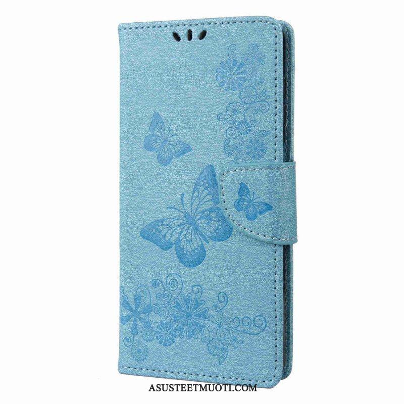 Flip Case Samsung Galaxy M53 5G Suojaketju Kuori Strappy Butterflies Design