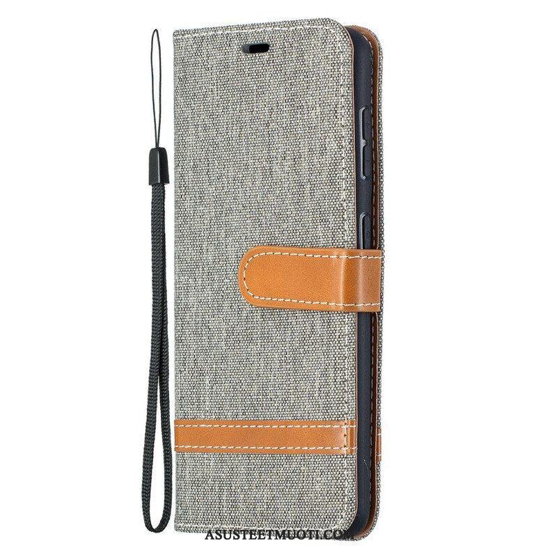 Flip Case Samsung Galaxy S21 5G Suojaketju Kuori Kangas- Ja Nahkaefektihihna