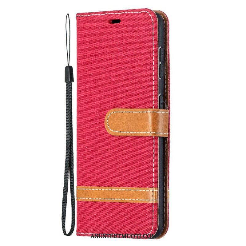 Flip Case Samsung Galaxy S21 5G Suojaketju Kuori Kangas- Ja Nahkaefektihihna