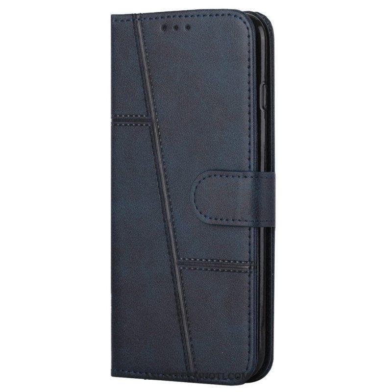 Flip Case Samsung Galaxy S22 5G Suojaketju Kuori Strappy Geo Leather Effect