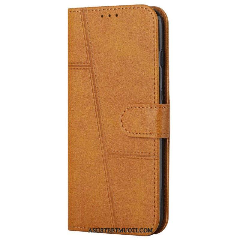 Flip Case Samsung Galaxy S22 5G Suojaketju Kuori Strappy Geo Leather Effect