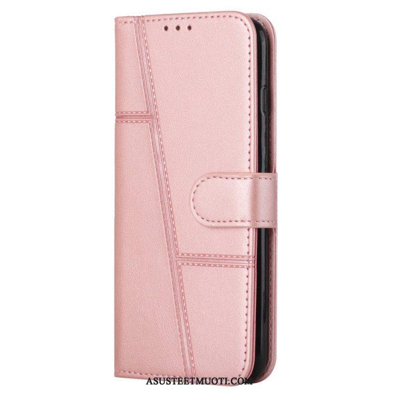 Flip Case Samsung Galaxy S22 5G Suojaketju Kuori Strappy Geo Leather Effect