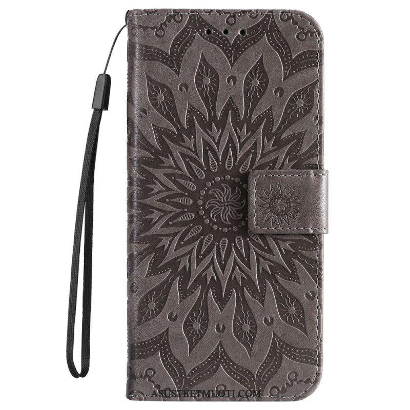 Flip Case Samsung Galaxy S23 5G Mandala-aurinko Kaulanauhalla