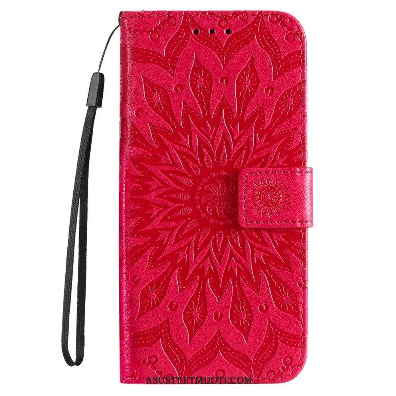 Flip Case Samsung Galaxy S23 5G Mandala-aurinko Kaulanauhalla