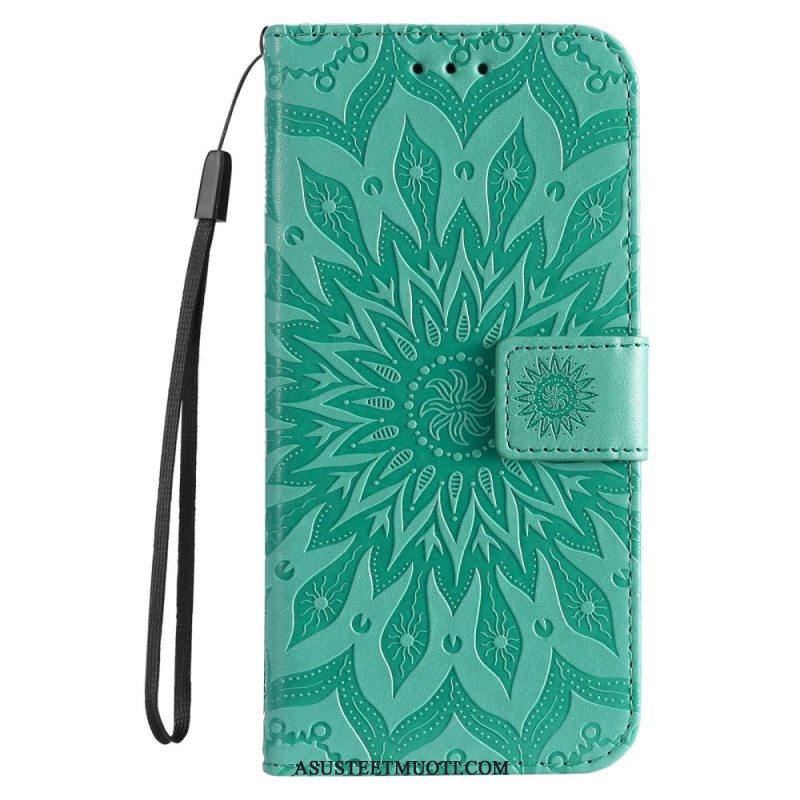 Flip Case Samsung Galaxy S23 5G Mandala-aurinko Kaulanauhalla