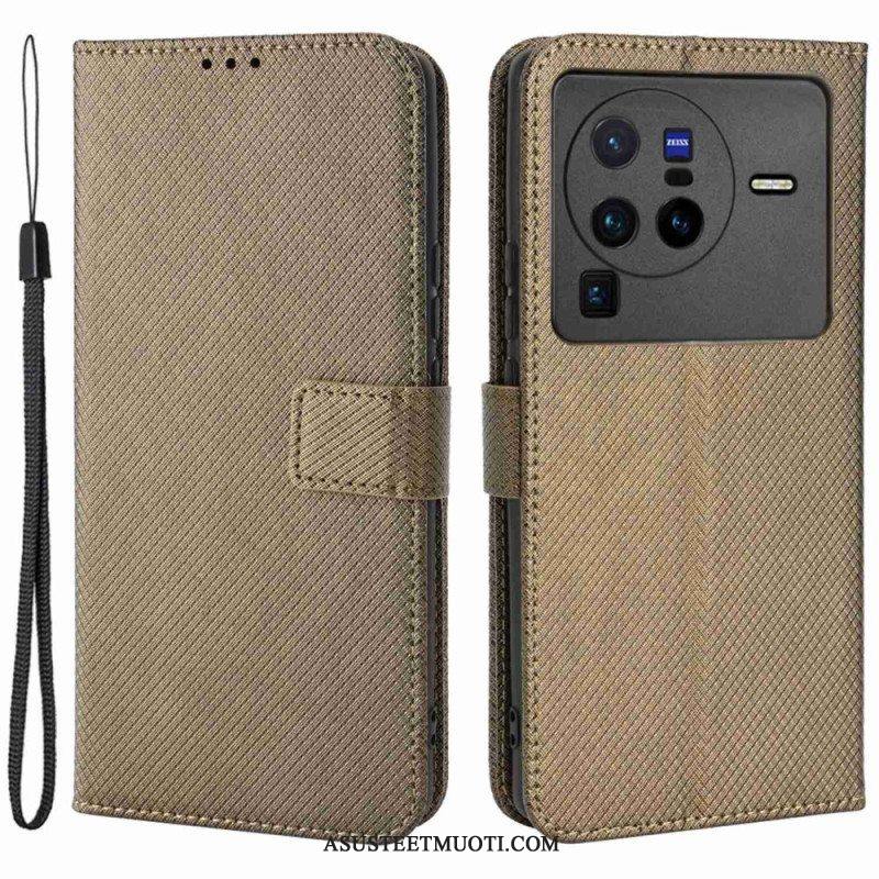 Flip Case Vivo X80 Pro Suojaketju Kuori Hiilikuituhihna