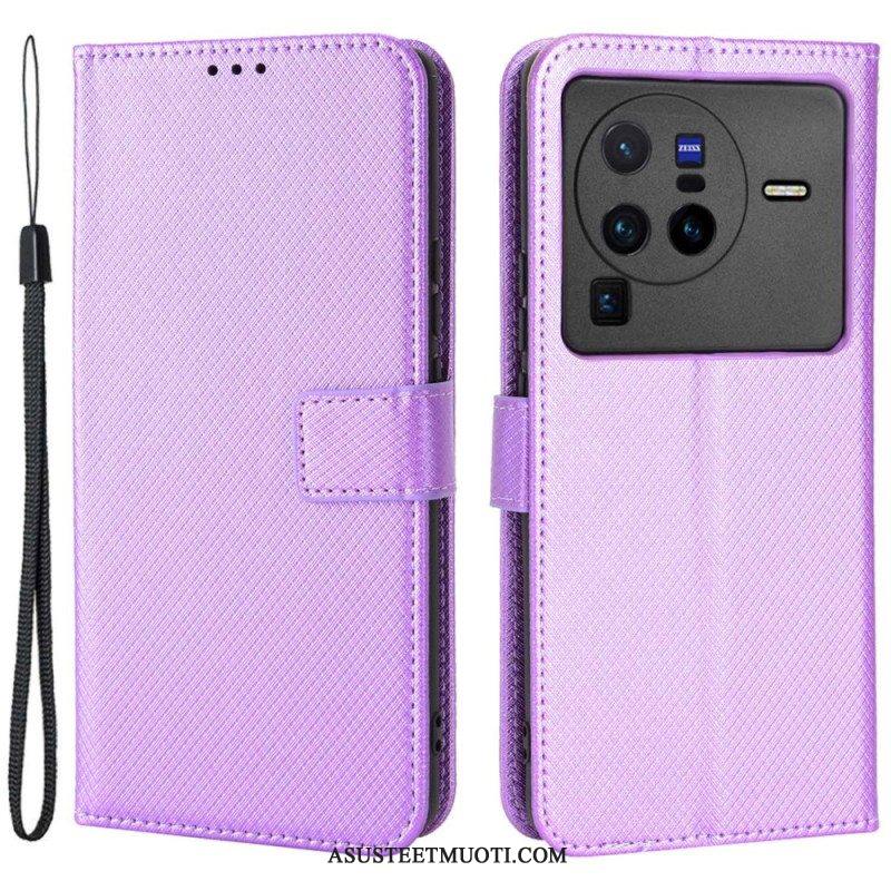 Flip Case Vivo X80 Pro Suojaketju Kuori Hiilikuituhihna