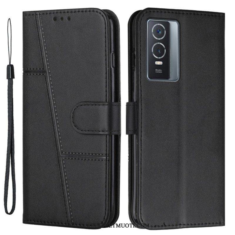 Flip Case Vivo Y76 5G Suojaketju Kuori Strappy Geo Leather Effect