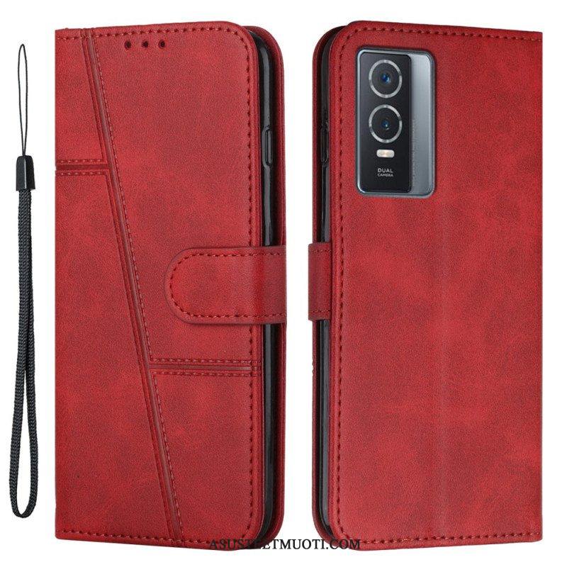 Flip Case Vivo Y76 5G Suojaketju Kuori Strappy Geo Leather Effect