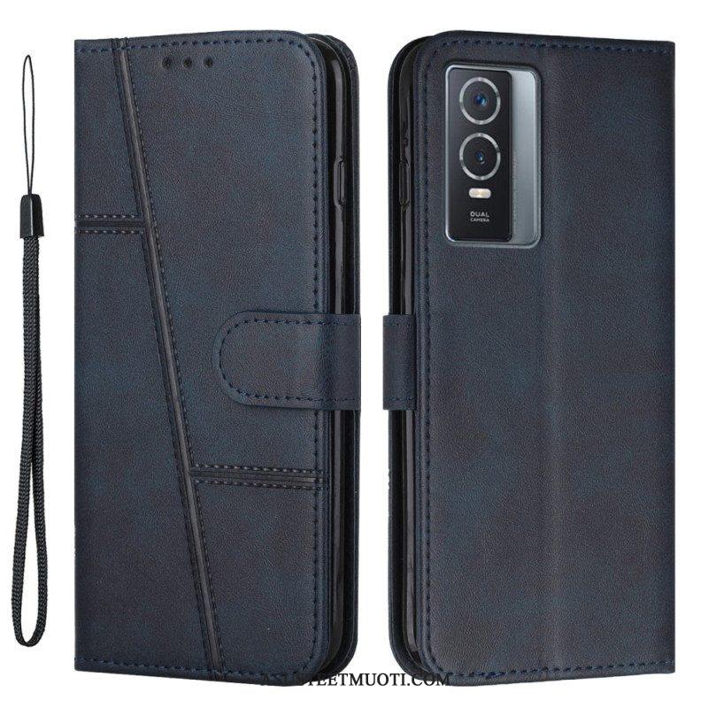 Flip Case Vivo Y76 5G Suojaketju Kuori Strappy Geo Leather Effect