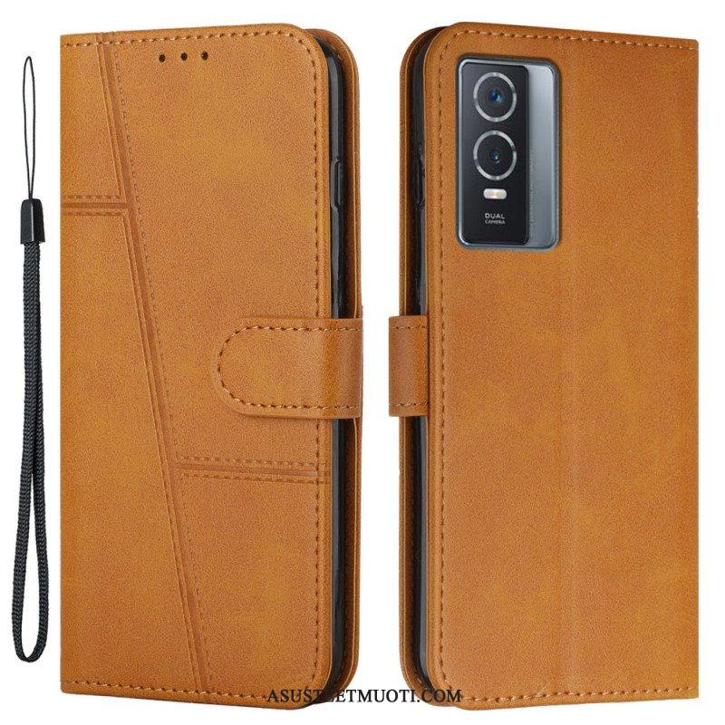 Flip Case Vivo Y76 5G Suojaketju Kuori Strappy Geo Leather Effect