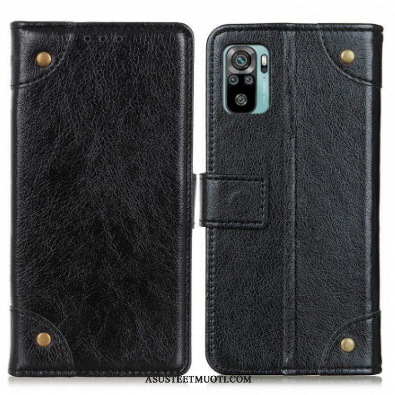 Flip Case Xiaomi Redmi Note 10 / 10S Tyylikkäät Nappan Nahkaiset Vintage-niitit