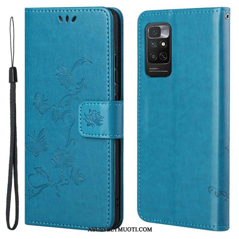 Flip Case Xiaomi Redmi Note 11 / 11S Suojaketju Kuori Strap Kukat