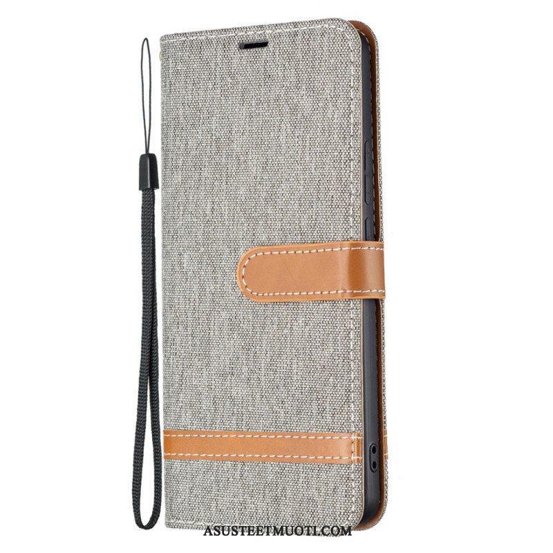 Flip Case Xiaomi Redmi Note 11 Pro Plus 5G Suojaketju Kuori Kangas- Ja Nahkaefektihihna