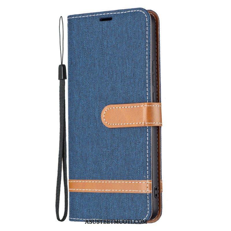 Flip Case Xiaomi Redmi Note 11 Pro Plus 5G Suojaketju Kuori Kangas- Ja Nahkaefektihihna