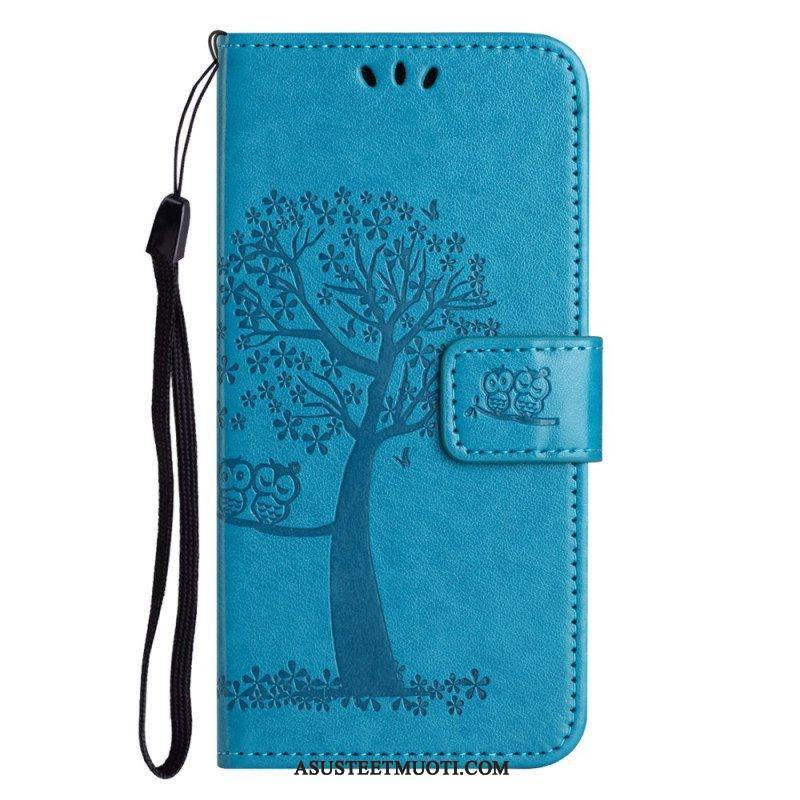 Flip Case Xiaomi Redmi Note 12 4G Suojaketju Kuori Tree Ja Strappy Cat