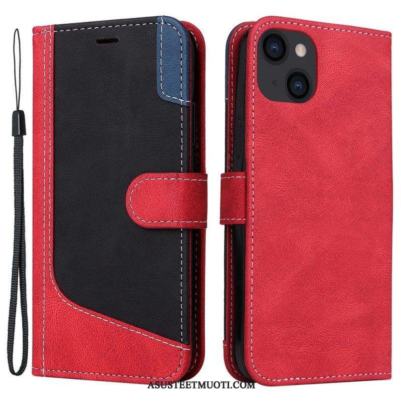 Flip Case iPhone 14 Plus Tricolor Kaulanauhalla