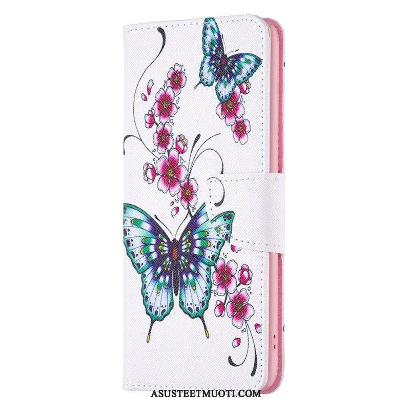 Flip Case iPhone 15 Plus Värikkäitä Perhosia